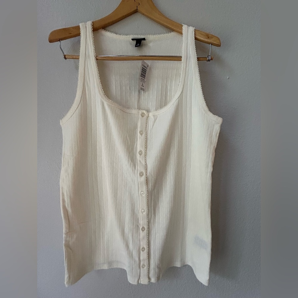 (NWT) Summer Off-White Button-Front Tank Top